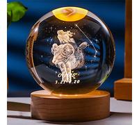 Laser Gravé Signe du Zodiaque Cristal Balle Miniature 3D Cristal Artisanat Décoration en Verre Sphère Décoration de La Maison Accessoires Cadeau (Aries, 3.15 Inches)