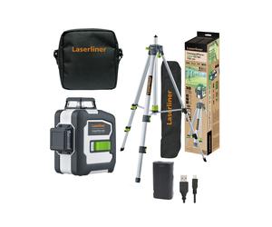 Laserliner CompactPlane-Laser 3G Set 150 - Kit Laser À Lignes Croisées Avec Trépied Dans Un Sac - 3 Lignes - Vert - 30 M