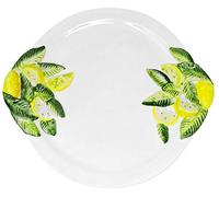 Lashuma Assiette de service ronde faite à la main en céramique italienne, assiette dîner au motif citron, grande assiette de présentation 30 x 34 cm
