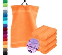 Lashuma Petite Serviette Main Linz, Lot de 4 Serviette de Toilette Orange, Serviette invité Orange - 30x50 cm