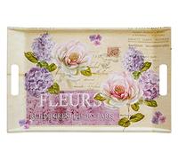 Lashuma Plateau de service en mélamine - Grand plateau à thé rectangulaire - 54 x 35 cm - Plateau de lit multicolore - Motif : rose noble