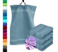 Lashuma Serviette invité 30x50 cm, Petite Serviette Main Lot de 4 Linz, Essuie Main éponge Bleu Pigeon
