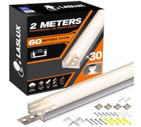 LASLUX 2m de profil LED en aluminium blanc 30 x pour une largeur max de 12,1 mm, bande LED L2000*17,4 * 7mm, profil LED en aluminium en forme de U, rail de profil en angle, bande de diffusion et canal