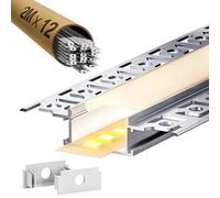 LASLUX Lot de 12 profilés LED pour cloison sèche - 2 m - Pour bandes LED de 20 mm - Profilés encastrés en aluminium pour cloison sèche, canal LED, diffuseur, plafond, mur, éclairage indirect (profil