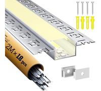 LASLUX Lot de 18 profilés LED pour cloison sèche - 2 m - En aluminium - Pour rail de bande - Encastré - Pour éclairage indirect