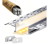 LASLUX Lot de 5 profilés LED pour cloison sèche - 2 m - Pour bandes LED de 20 mm - Profilés encastrés en aluminium pour cloison sèche, canal LED, diffuseur, plafond, mur, éclairage indirect (profil