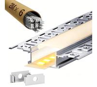 LASLUX Lot de 6 profilés LED pour cloison sèche - 2 m - Pour bandes LED de 20 mm - Profilés encastrés en aluminium pour cloison sèche, canal LED, diffuseur, plafond, mur, éclairage indirect (profil