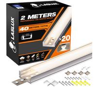 LASLUX Profile Alu pour Ruban LED 20 x 2m, Profilé Aluminium LED pour Plafonds Forme en U L2000x17.4x7mm, Canal Led et Diffuseur LED avec Embouts, Clips de Montage en Métal (U-2M, 20)