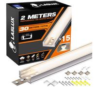 LASLUX Profile Alu pour Ruban LED 6 x 2m, Profilé Aluminium LED pour Plafonds Forme en U L2000x17.4x7mm, Canal Led et Diffuseur LED avec Embouts, Clips de Montage en Métal (U-2M, 15)