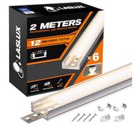 LASLUX Profile Alu pour Ruban LED 6 x 2m, Profilé Aluminium pour Plafonds Forme en U L2000x17.4x7mm, Canal et Diffuseur LED avec Embouts, Clips de Montage en Méta (U-2M, 6)