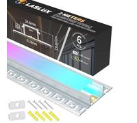 LASLUX Profilé Aluminium LED 2 m × 6 (12 m) Encastré pour Carrelage et Placo 9-12,5 mm, Profilé LED Encastrable pour Bandes LED jusqu’à 20 mm avec Diffuseur Blanc Lait et Embouts de Montage