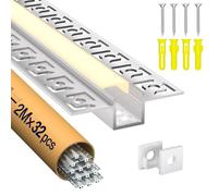 LASLUX Profilé LED Encastrable pour Placo 2m x 32, Profilé Aluminium 55.5×14.9mm Compatible Ruban ≤12.9mm, Rail LED avec Diffuseur, Goulotte Lumineuse pour Mur et Plafond