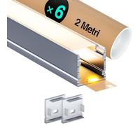 LASLUX Profile Transparent Alu pour Ruban LED 6 x 2M Profilé Aluminium LED V U forme Profile avec Couvercle Blanc Crème Canal aluminium Led et Diffuseur LED (6, SP33-U-Profilé)
