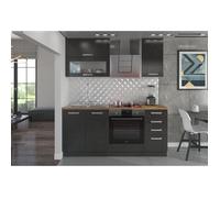 LASSEN Cuisine complete L 180 cm avec meuble four et plans de travail - Gris Matera