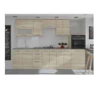 LASSEN Cuisine complète L 300 cm avec demi-colonne four et hotte - Décor chêne sonoma