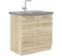 Lassen Meuble Bas De Cuisine Sous Évier L 80 Cm - Décor Chene Clair Sonoma