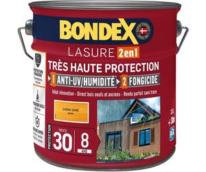 Lasure bois 8 ans Indice 30 - Chêne Doré - Satin - BONDEX - 2,5 L
