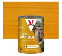 V33 Lasure Bois extérieur Chêne clair - Protection Classique 4 ans - Protège du grisaillement - Direct bois neufs ou anciens - Texture anti-goutte - 0,75L