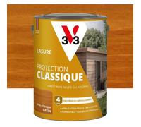 V33 Lasure Bois extérieur Pin d'Orégon - Protection Classique 4 ans - Protège du grisaillement - Direct bois neufs ou anciens - Texture anti-goutte - 5L