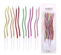 lasuroa 12pcs Bougies Spirales, Bougies Ondulées Torsadées Fines et Longues pour Gâteau D'Anniversaire Décoration de Cupcakes avec Support pour Anniversaire de Mariage