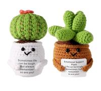 lasuroa 2pcs Plante Positive, Cactus Positif Succulentes Tricotées Succulentes Positives Cactus en Tricoterfleur Mini Plante Tricot pour Décoration de Fête Cadeau Encourageant