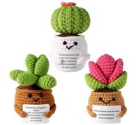 lasuroa 3pcs Plante Positive, Succulentes Positives Cactus Positif Succulentes Tricotées Cactus en Crochet Plante Tricot pour Décoration de Fête Cadeau Encourageant