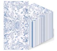 lasuroa 60pcs Serviettes à Fleurs Bleues, Serviettes Cocktail Chinoises Bleues et Blanches en Papier Serviette Main Décoratives à Fleurs pour Invités pour Mariage Fête Prénuptiale Anniversaire Thé