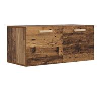 LASWWQMRF Armoire murale en bois vieilli 80 x 36,5 x 35 cm | Montage mural peu encombrant pour le salon et la chambre à coucher avec 2 compartiments, porte réversible et poignées jaunes
