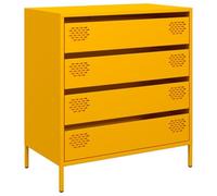 LASWWQMRF Buffet jaune moutarde 68 x 39 x 73,5 cm en acier laminé à froid | Armoire robuste en métal avec 4 tiroirs pour beaucoup d'ordre dans la chambre, le couloir et le bureau.