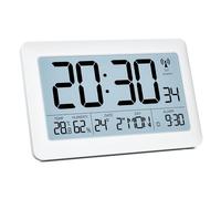 LATEC Horloge Numérique Murale, Reveil Digitale Radiopilotée Grand Écran LCD 7,5" - Horloge Numérique à Piles avec Température/Humidité/Calendrier - Alarme/Snooze - Rétroéclairage