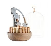 L'Atelier du Vin - Oeno Motion Groom - Tire-bouchon et dôme en verre cloche transparente - Pièce maîtresse de table avec base en noyer - Ensemble de dégustation de vin de luxe pour sommelier - Cadeau
