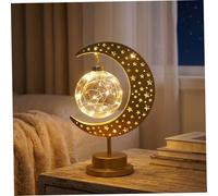 Latemeia Lumières du Ramadan, lumière de lune en forme d'étoile creuse en fer avec boules, veilleuse LED chaude pour l'Aïd, décoration du Ramadan pour la décoration de table et chambre, fleurs