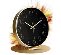 LATENO - Horloge Murale à Poser ou à Suspendre - Noir Doré 30 cm - Silencieuse - Classique et Moderne - Sans Bruit de Tic-Tac