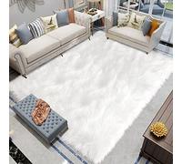 Latepis Grand tapis pelucheux à poils longs en fausse fourrure de mouton, lavable pour salon et chambre à coucher, 17 x 25 cm, blanc
