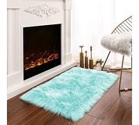 Latepis Petit Tapis Bleu Clair en Fausse Peau de Mouton, Duveteux et Moelleux, Idéal pour Chambre, Jeté Adorable, Coussin, Chaise, Décoration Intérieure - Bleu Sarcelle, 0,6x0,9 m