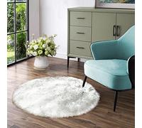 Latepis Petit Tapis Rond Gris et Blanc de 0,9 m en Fausse Fourrure de Mouton - Circulaire pour Salon, Chevet, Moelleux à Poils Longs - Décoration de Chambre Mignonne