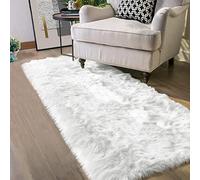 Latepis Tapis à Poils Longs en Fausse Peau de Mouton - Pour Couloir, Chambre à Coucher, Salon - Décoration d'Intérieur de Luxe - Blanc, 0,61 x 1,5 m