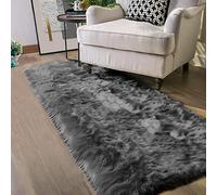 Latepis Tapis de couloir à poils longs en fourrure synthétique lavable en machine pour salon, chambre à coucher, gris foncé, 0,6 x 1,5 m