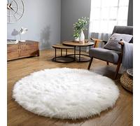 Latepis Tapis de Salon Rond 180 cm Tapis Blanc en Peau de Mouton en Fausse Fourrure Lavable pour Chambre à Coucher Shaggy Moelleux Décoration d'Intérieur