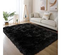 Latepis Tapis en Fausse Fourrure 150x200 cm Noir pour Salon Chambre à Coucher Tapis Lavable à Poils Longs