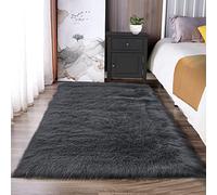 Latepis Tapis en fausse fourrure gris foncé 91 x 102 cm - Tapis en peau de mouton pour chambre à coucher, chevet, salon, coussin pour canapé, décoration d'intérieur de luxe
