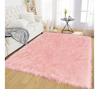 Latepis Tapis en fausse peau de mouton pelucheux, rectangulaire, rose, 1,5 x 2,4 m pour salon, chambre à coucher, chambre de fille, décoration d'intérieur