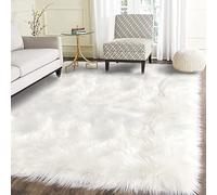 Latepis Tapis rectangulaire en fausse fourrure blanche pour salon, pelucheux et lavable, décoration de chambre de luxe