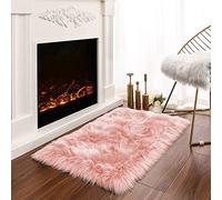 Latepis Tapis rectangulaire en fausse fourrure tapis pelucheux pour canapé décoration d'intérieur rose, 61 x 71
