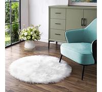 Latepis Tapis rond en fausse fourrure de mouton lavable pour salon, chambre à coucher, chambre d'adolescent, dortoir, blanc 0,9 m