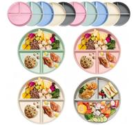 LATERN 10 Pièces Assiettes à Dîner Divisées, 9 Pouces Assiettes Diététiques en Plastique Incassable Assiettes Divisées à Portions Contrôlées Plats de Pique-Nique Réutilisables (5 Couleurs)