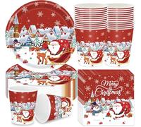 LATERN 100 Pièces Vaisselle en Papier pour Fête de Noël, 25 x 23CM Assiettes à Plates, 25 x 18CM Assiettes à Salade, 25 x 270ml Gobelets, 25 x 16CM Serviettes - pour Noël L'hiver Fêtes Décoration