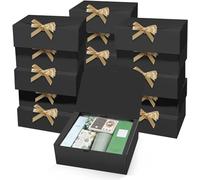 LATERN 15 Pièces Coffrets Cadeaux avec Couvercles, 25CM x 20CM x 10CM Noir Boîte-Cadeau en Papier Kraft Boîte de Proposition de Demoiselle D’Honneur avec Ruban D'or pour Mariage Anniversaire Noël