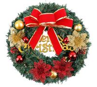 LATERN 30CM Couronne de Noël, Couronne Porte de Noël Artificielle Guirlande de Sapin Merry Christmas avec Nœud Fleur Pailletée Baies Rouges Boule pour Porte Mur Cheminée Fenêtre Noël Sapin Décoration