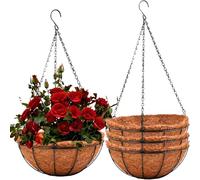 LATERN 4 Pièces Pots à Suspendu en Métal avec Doublure en Coco, 20CM Panier de Fleurs Ronds Suspendus de Doublure en Fibre de Coco avec 40CM Chaîne pour Jardin Porche Patio Plante Fleur Décoration